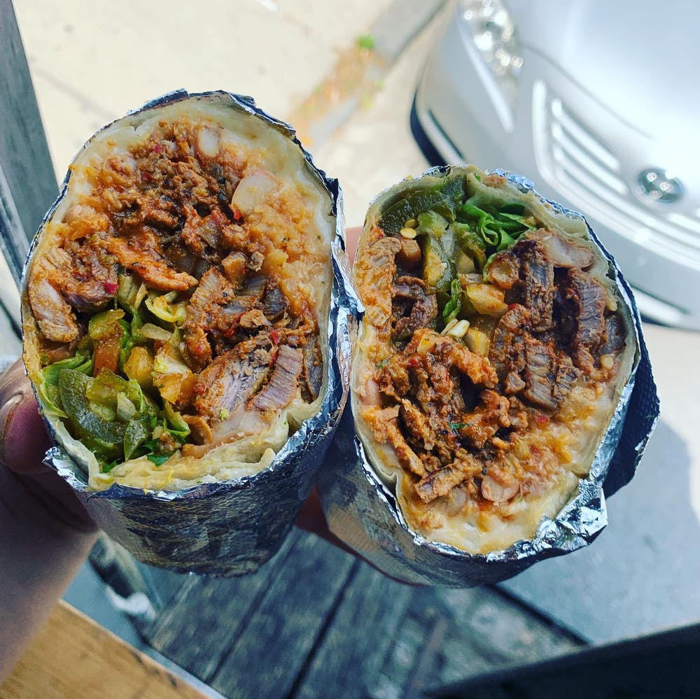 a dish is filled with food